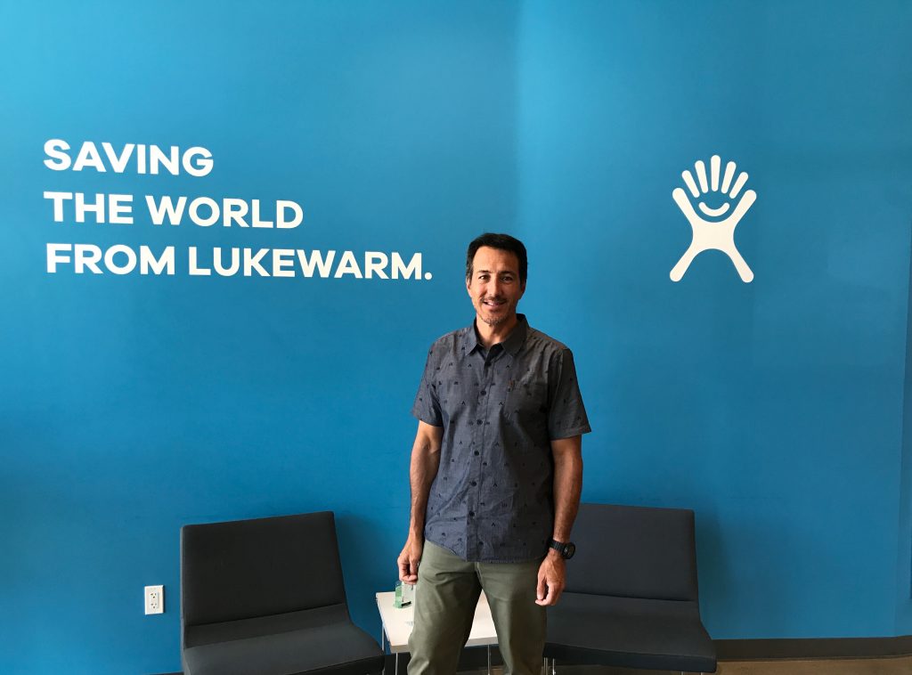 Hydro Flask GM Scott Allan in the company's Bend, Oregon headquarters. Shop-eat-surf photo.