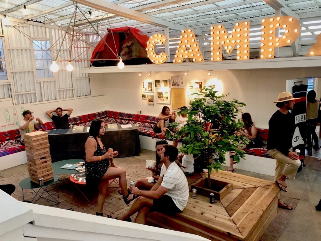 The lounge area where shoppers can hang out and play jenga.