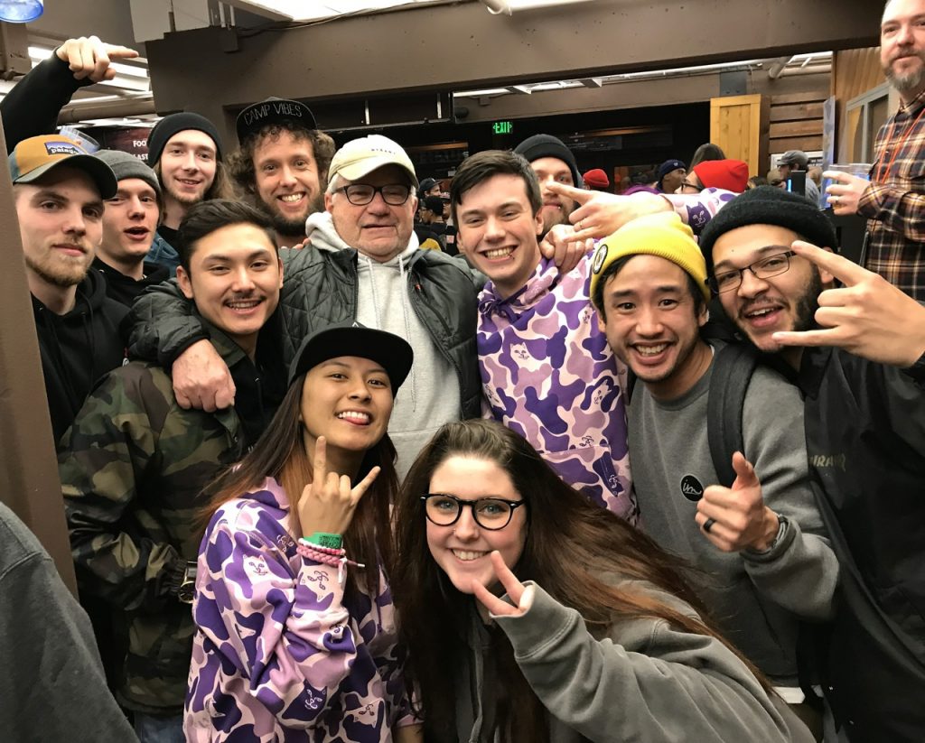 Zumiez Founder Tom Campion with high-performing Zumiez's sales "kids" at the 100k recognition event in Colorado - Photo by SES